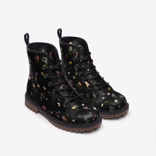 Woodland Flowers Black Vegan Leather Unisex Boots