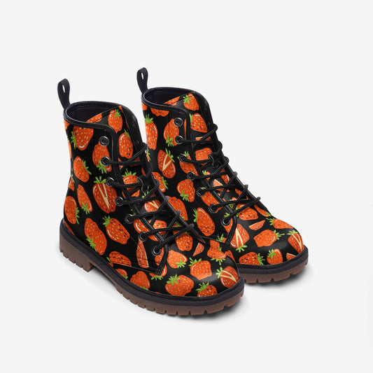 Strawberries Black Vegan Leather Unisex Boots