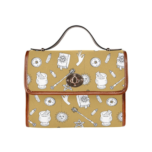 Witch Canvas Satchel Bag, Faecore Goblincore Witchcore Cross Body Bag, Canvas Witch Handbag, Mystical Forestcore Pentagram Boho Hippie Purse