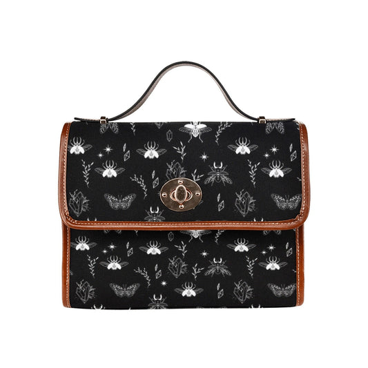 Mystical Celestial Moths Canvas Satchel, Dark Cottagecore Witchy crossbody purse, Dark Academia handbag, Occult Hippies Witch boho gift