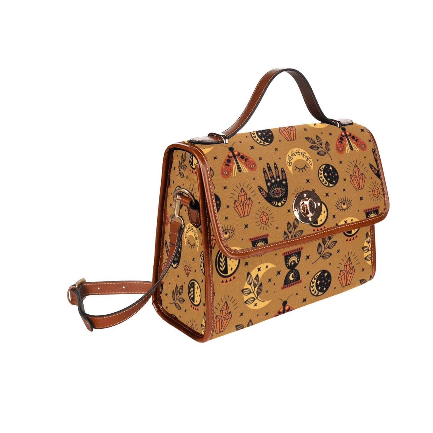 Witch Canvas Satchel Bag, Faecore Goblincore Witchcore Cross Body Bag, Canvas Witch Handbag, Mystical Forestcore Pentagram Boho Hippie Purse