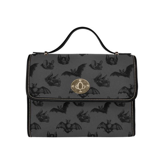 Bat Gothic Purse, Canvas Satchel bag, Vegan Hand Bag Goth Bag, Halloween Costume Adult Cosplay, Cute Black Witch women cross body purse