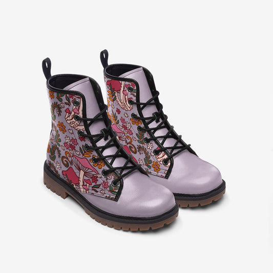 Pastel Purple Cottagecore Mushrooms Vegan Leather Unisex Boots