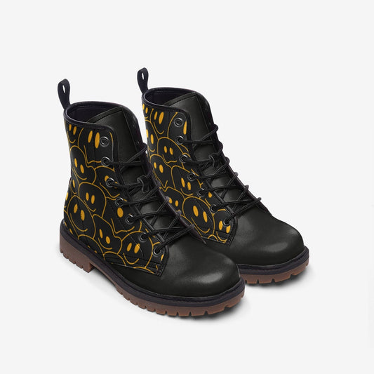 Trippy Smiling Face Black Vegan Leather Unisex Boots