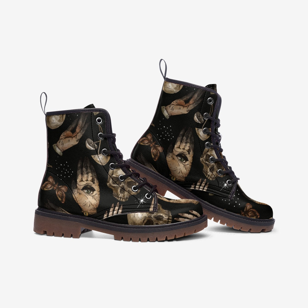 Skull & Witch Hands Dark Vegan Leather Unisex Boots