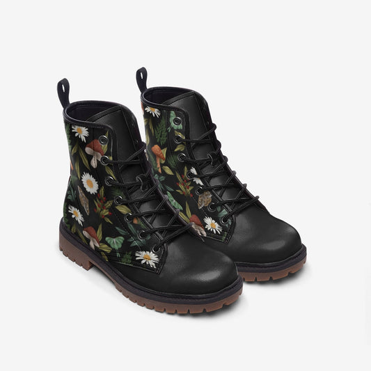 Woodland Goblincore Black Vegan Leather Unisex Boots