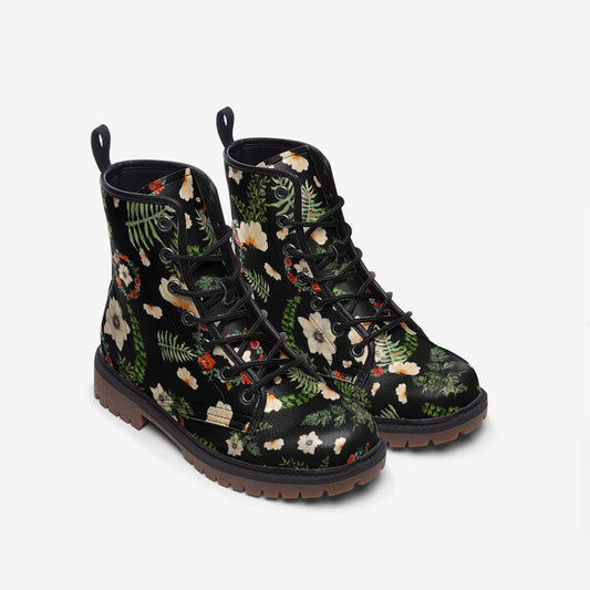 Cottagecore Dark Flower Forest Vegan Leather Unisex Boots