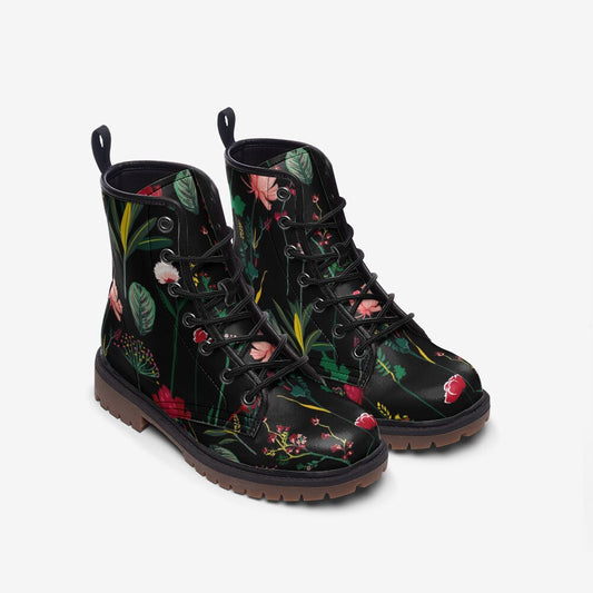Dark Forest Flowers Vegan Leather Unisex Boots