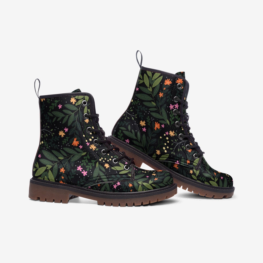 Goblincore Flowers Dark Vegan Leather Unisex Boots