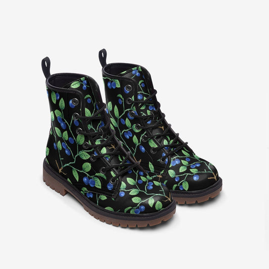 Blueberries Black Vegan Leather Unisex Boots