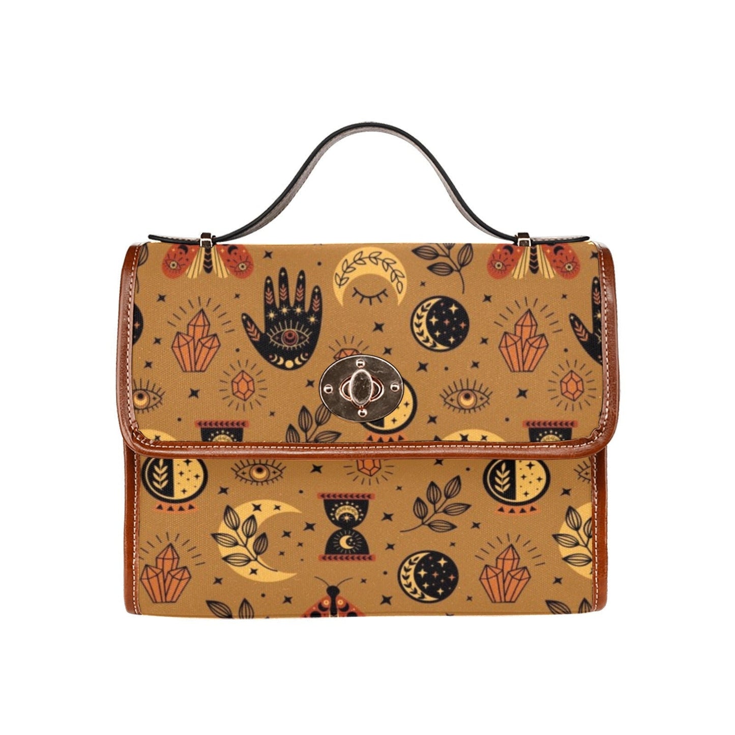 Witch Canvas Satchel Bag, Faecore Goblincore Witchcore Cross Body Bag, Canvas Witch Handbag, Mystical Forestcore Pentagram Boho Hippie Purse