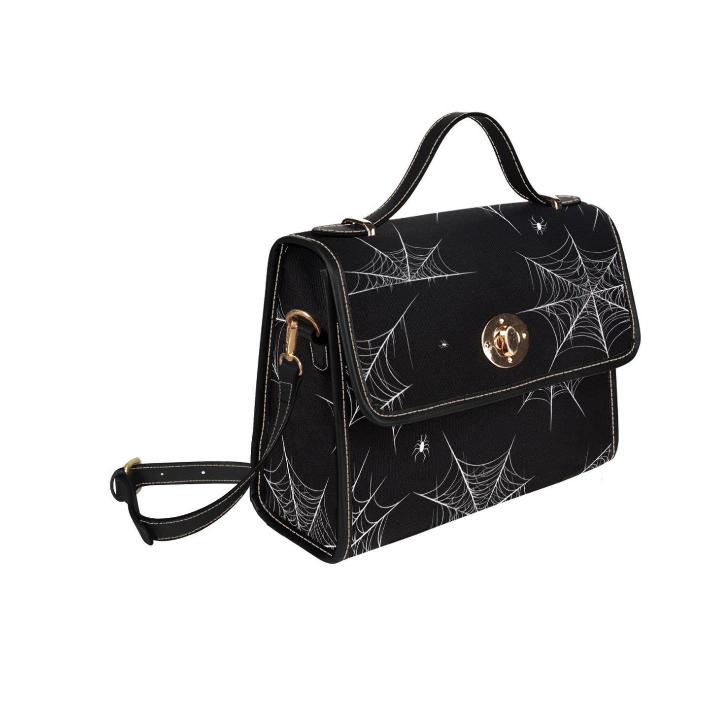 Spiderweb Gothic Purse, Canvas Satchel bag, Vegan Goth Bag, Halloween Costume Adult Cosplay, Cute Black Witch women cross body purse
