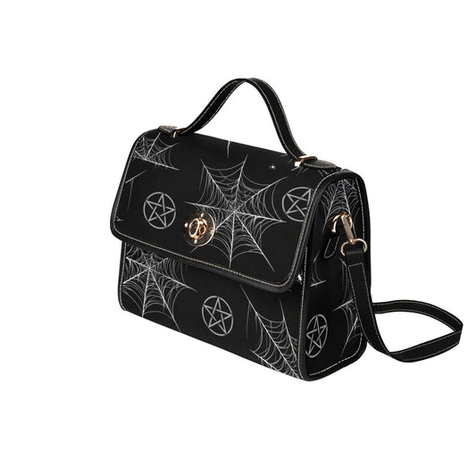 Spiderweb Pentagon Gothic Purse, Canvas bag, Vegan Goth Bag, Halloween Costume Adult Cosplay, Cute Black Witch women cross body purse