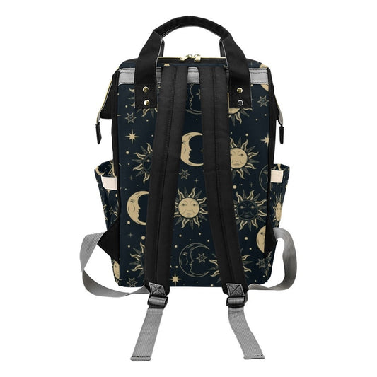 Sun Moon Diaper Bag Backpack Celestial Witchy Goth Baby Shower Gift Idea Insulated Travel Bottle Cooler Boho Moms Dads New Parents Newborn