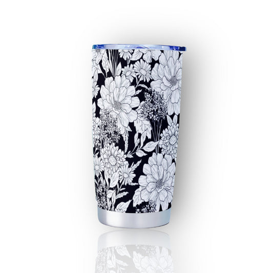 Forest Flowers Black and White Goth Tumbler – 20oz