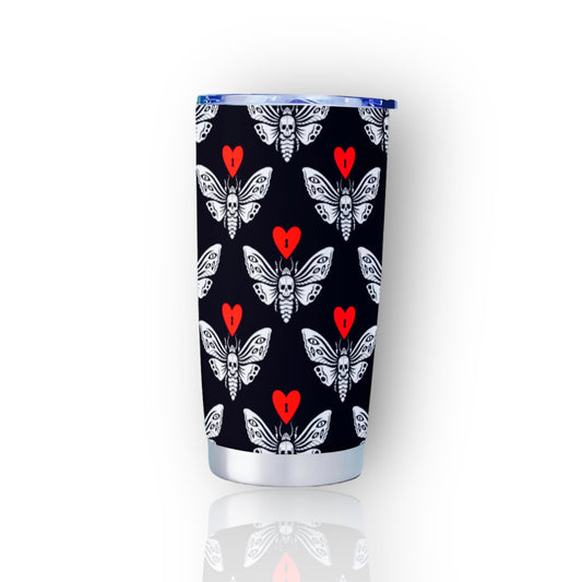 Moth with Hearts Black Goth Tumbler – 20oz