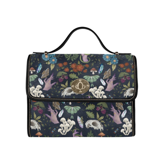 Woodland Witch Canvas Bag, Witchy Goth Purse, Cute Cottagecore Witch Canvas Satchel Bag, eco goth satchel, Cottage Core Purse