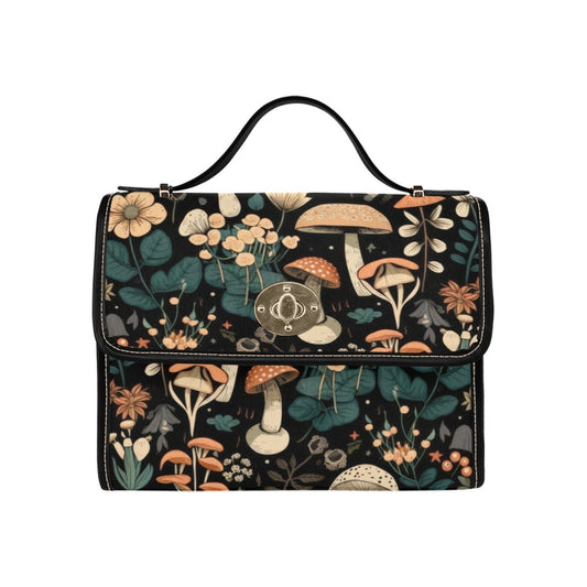 Cottagecore Witch Canvas Satchel Bag, Cute Woodland Crossed body purse, Vegan Leather Mushroom hippie shoulder bag, Cottage witch purse