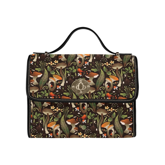 Cottagecore Witch Canvas Satchel Bag, Cute Woodland Crossed body purse, Vegan Leather Mushroom hippie shoulder bag, Cottage witch purse