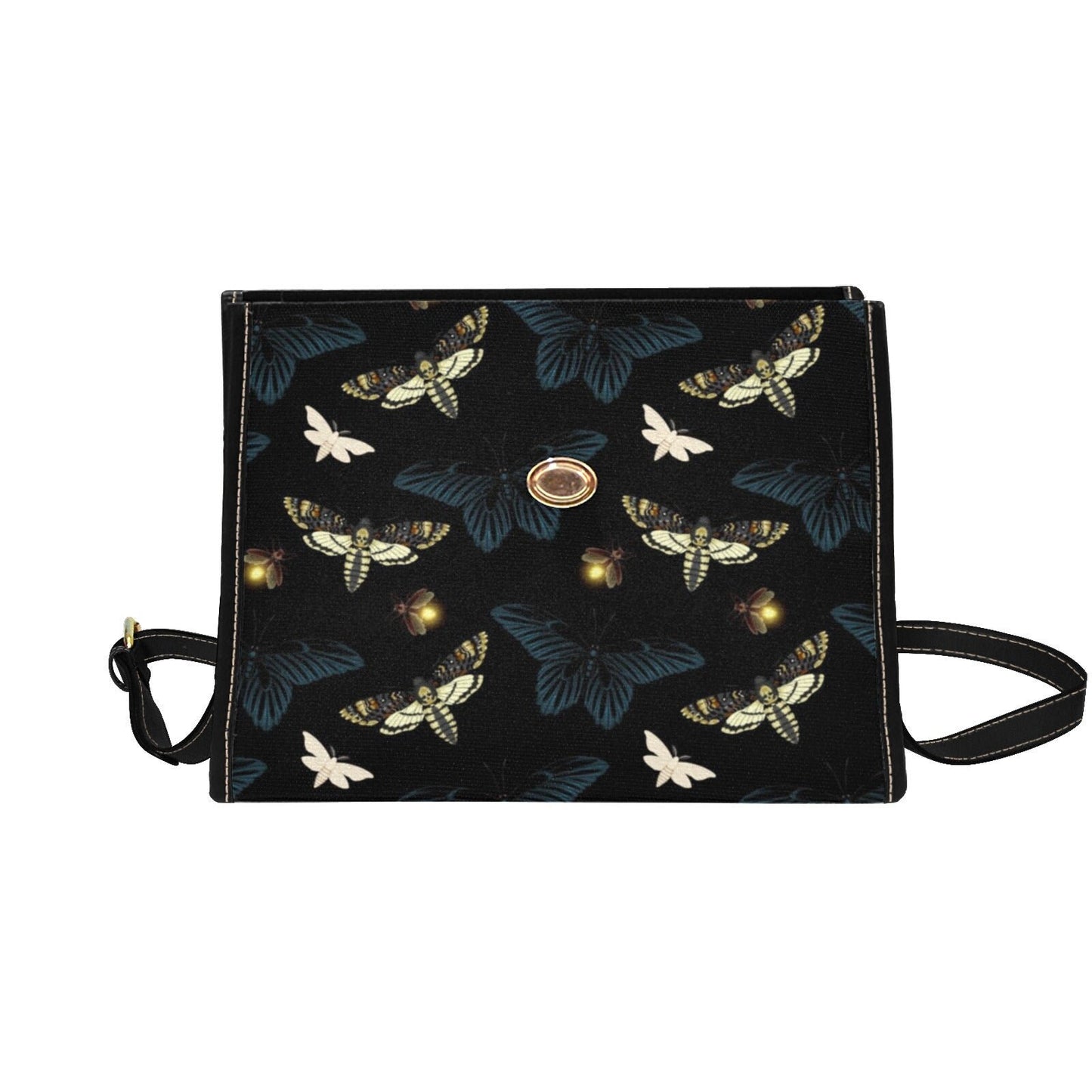 Moth Witch Canvas Bag, Black Witchy Purse, Cute Cottagecore Witch Canvas Satchel Bag, eco goth satchel, Cottage Core Purse