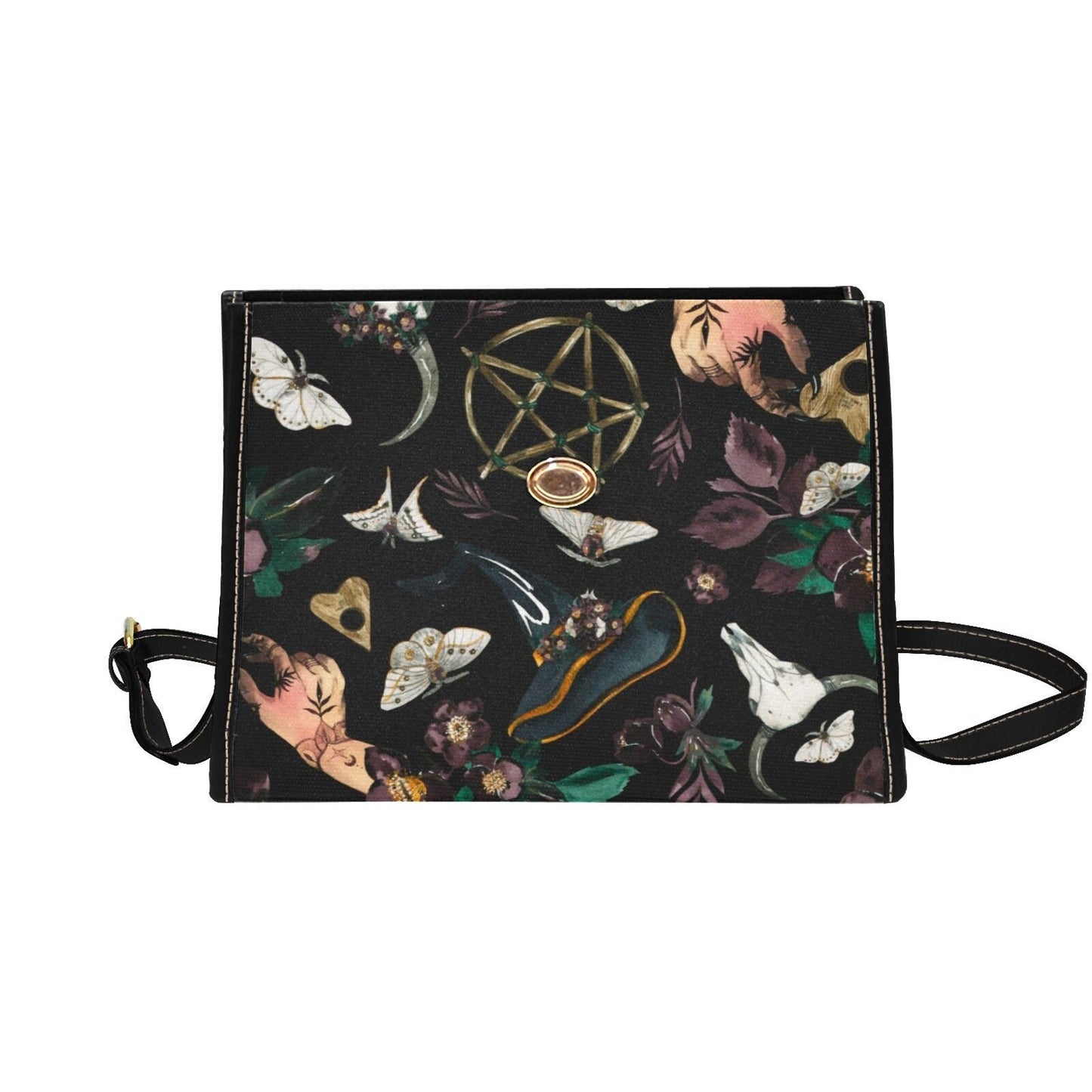 Occult Witch Canvas Bag, Witchy Purse, Cute Cottagecore Witch Canvas Satchel Bag, eco goth satchel, Cottage Core Purse