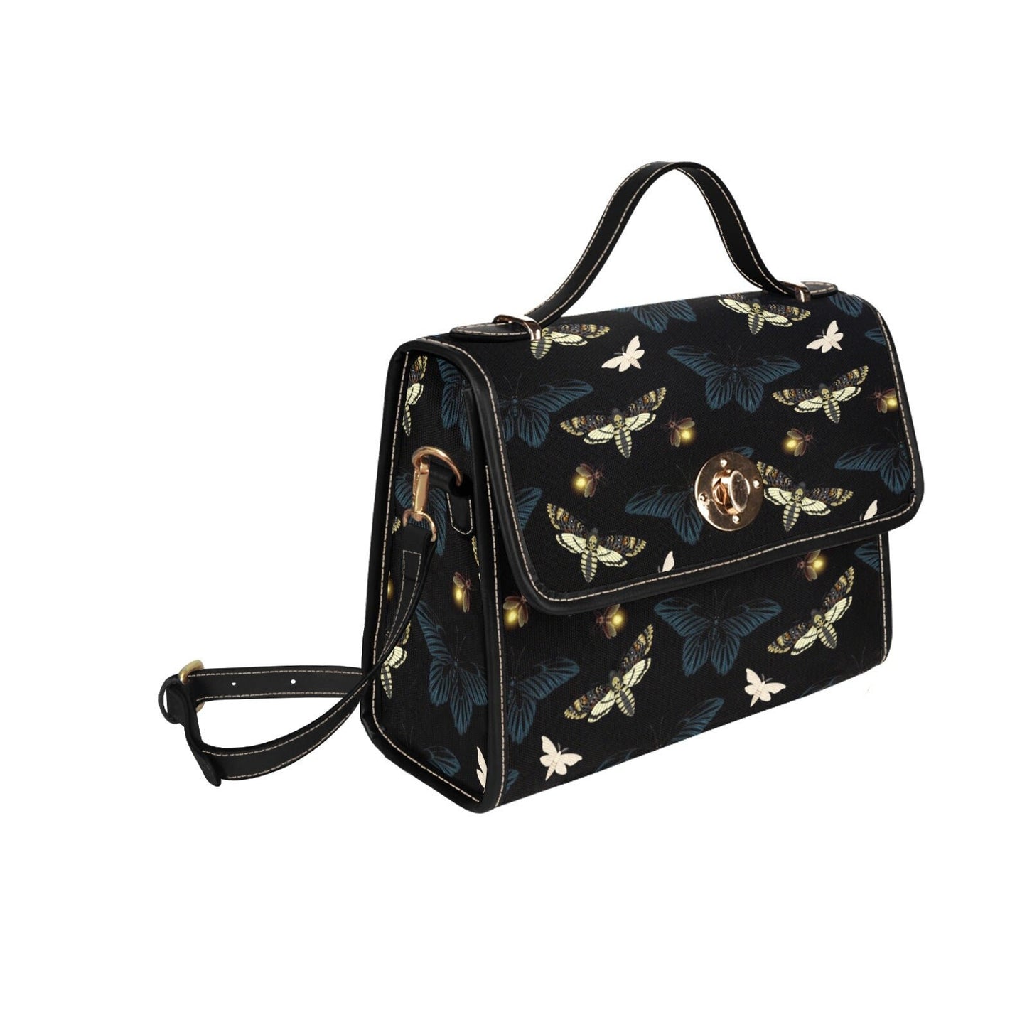 Moth Witch Canvas Bag, Black Witchy Purse, Cute Cottagecore Witch Canvas Satchel Bag, eco goth satchel, Cottage Core Purse