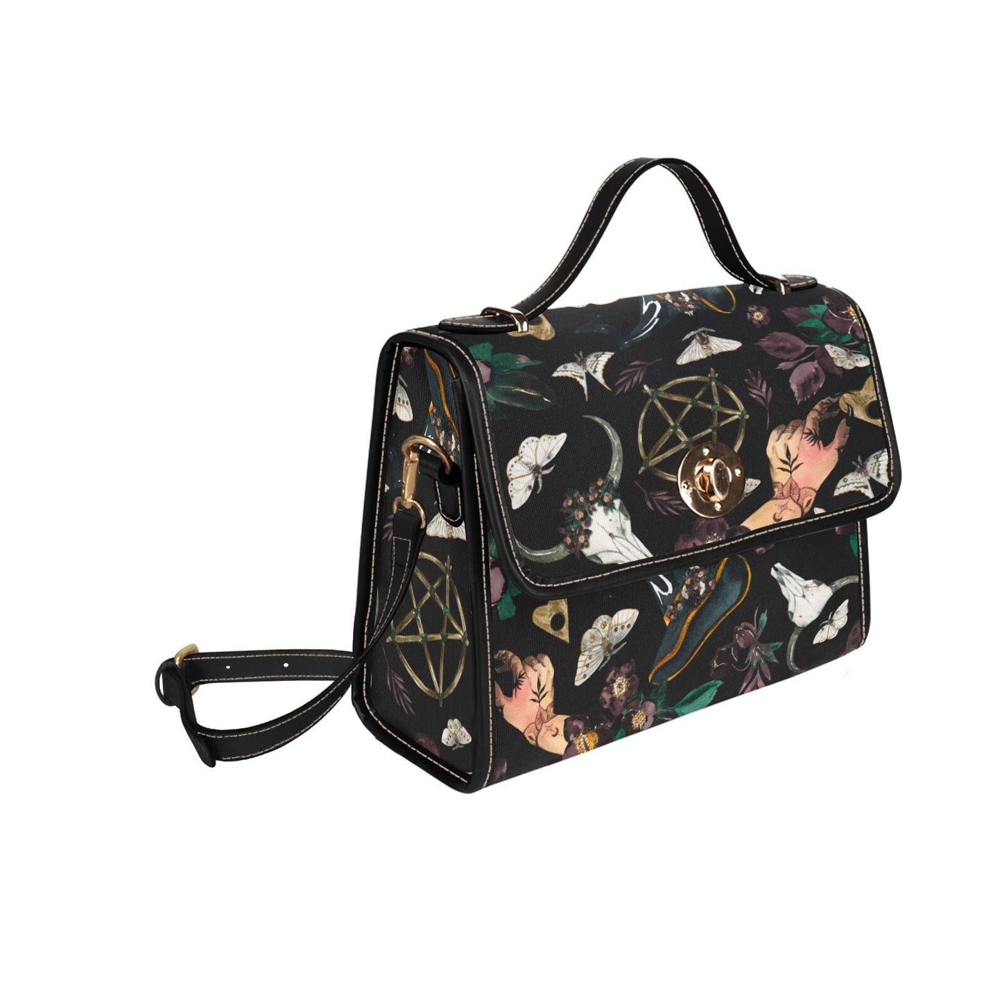 Occult Witch Canvas Bag, Witchy Purse, Cute Cottagecore Witch Canvas Satchel Bag, eco goth satchel, Cottage Core Purse