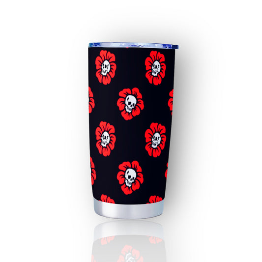 Red Skull Flowers Black Goth Tumbler – 20oz