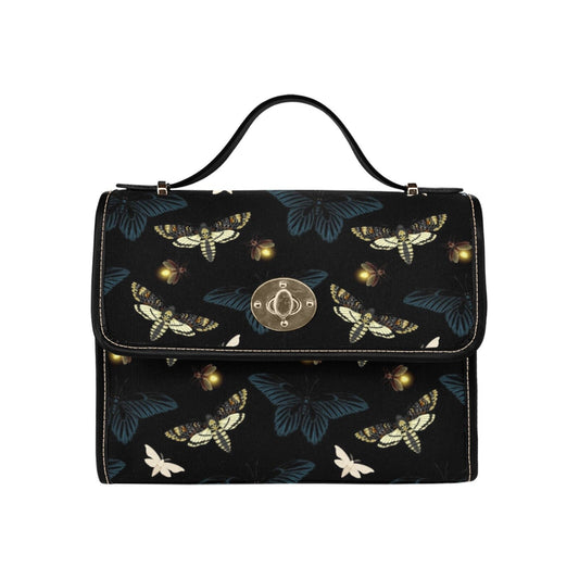 Moth Witch Canvas Bag, Black Witchy Purse, Cute Cottagecore Witch Canvas Satchel Bag, eco goth satchel, Cottage Core Purse