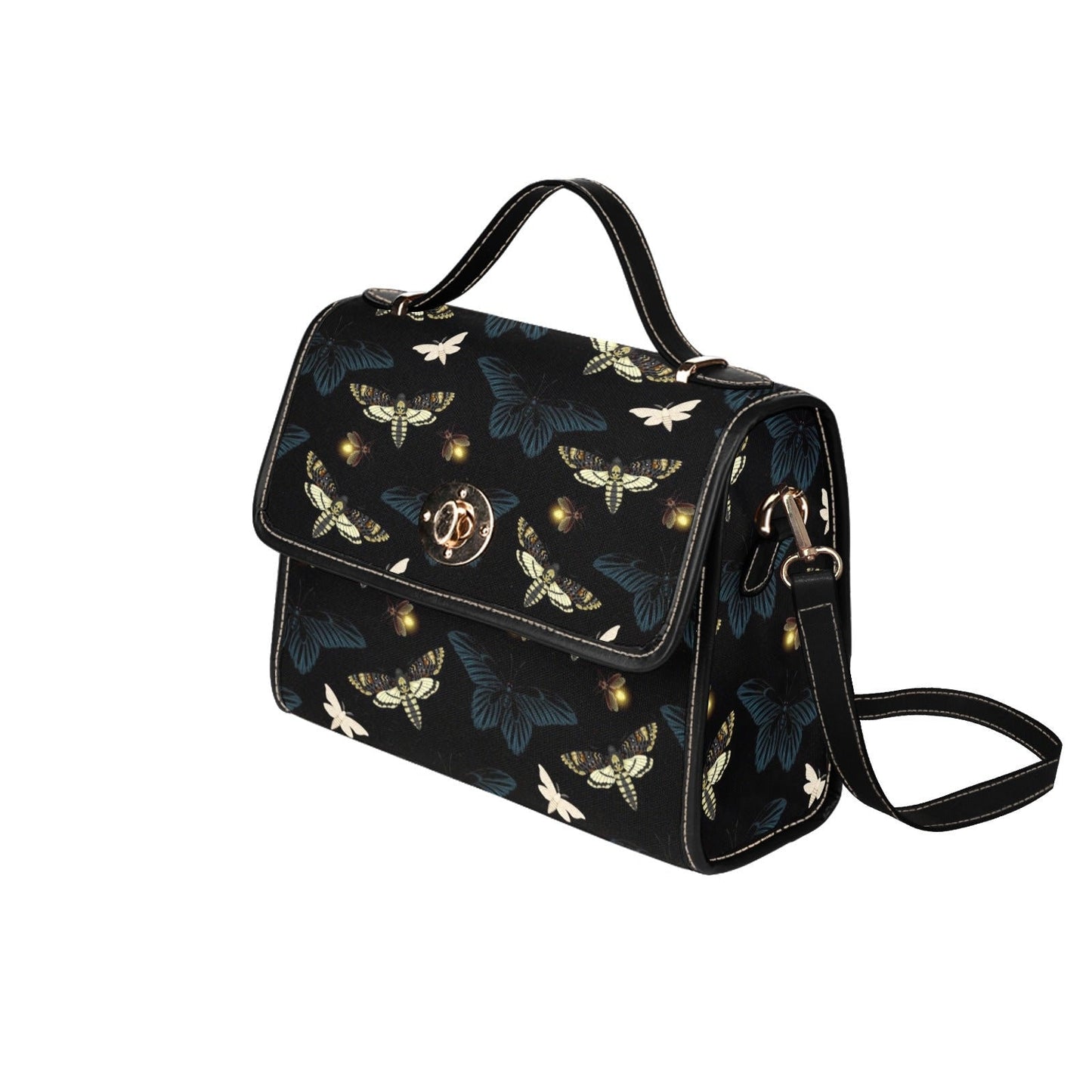 Moth Witch Canvas Bag, Black Witchy Purse, Cute Cottagecore Witch Canvas Satchel Bag, eco goth satchel, Cottage Core Purse