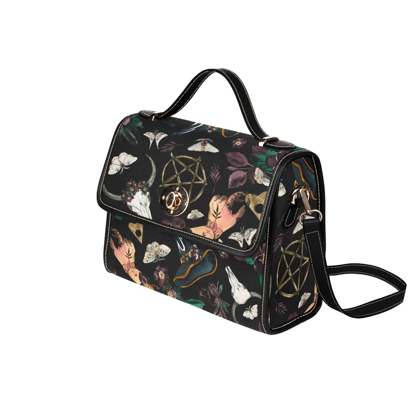 Occult Witch Canvas Bag, Witchy Purse, Cute Cottagecore Witch Canvas Satchel Bag, eco goth satchel, Cottage Core Purse