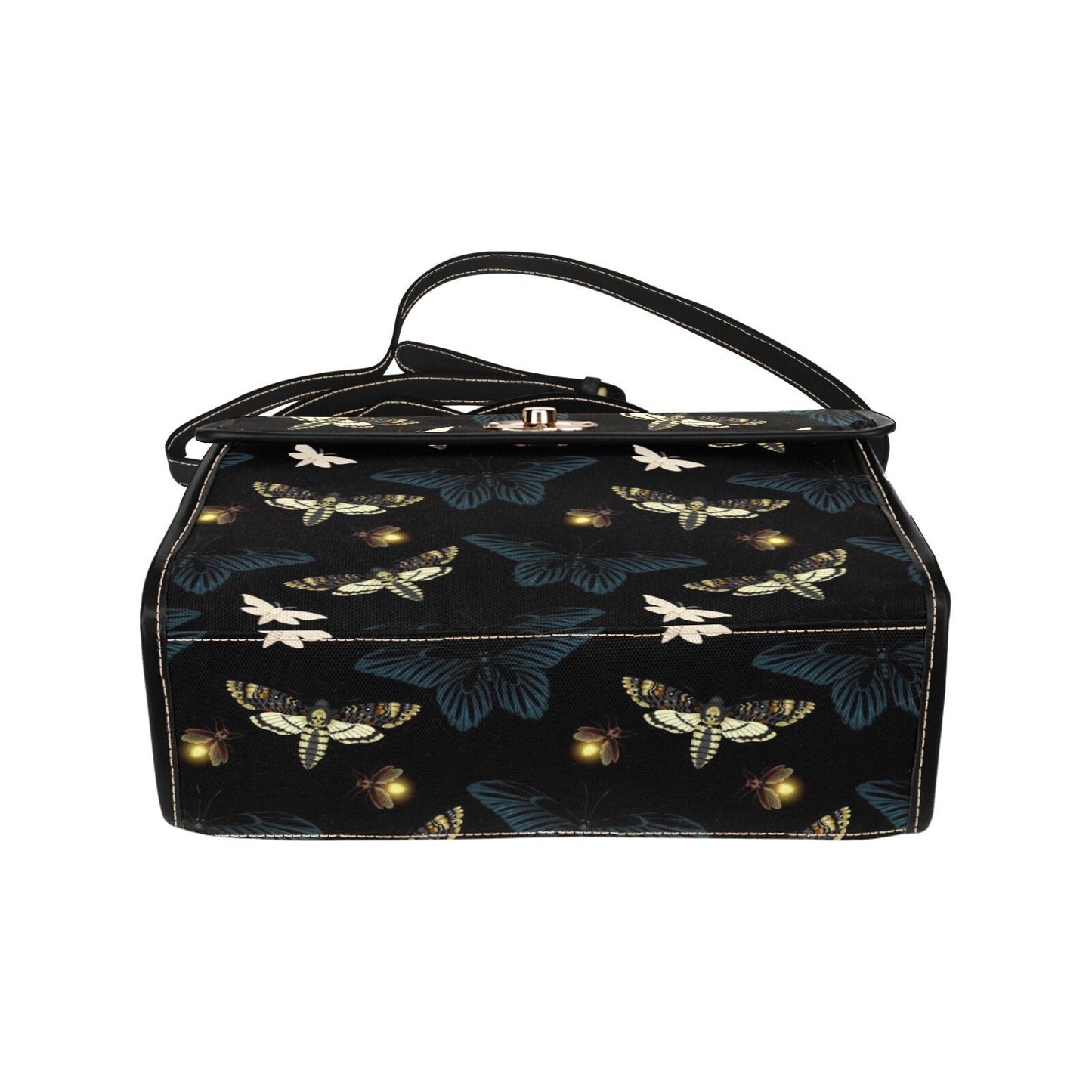 Moth Witch Canvas Bag, Black Witchy Purse, Cute Cottagecore Witch Canvas Satchel Bag, eco goth satchel, Cottage Core Purse