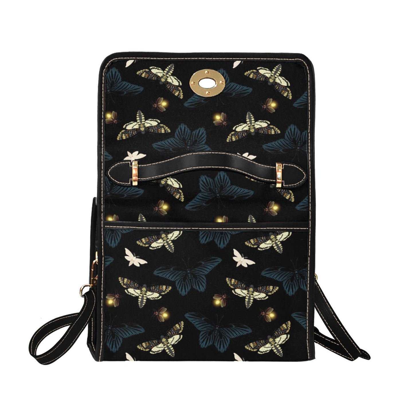 Moth Witch Canvas Bag, Black Witchy Purse, Cute Cottagecore Witch Canvas Satchel Bag, eco goth satchel, Cottage Core Purse