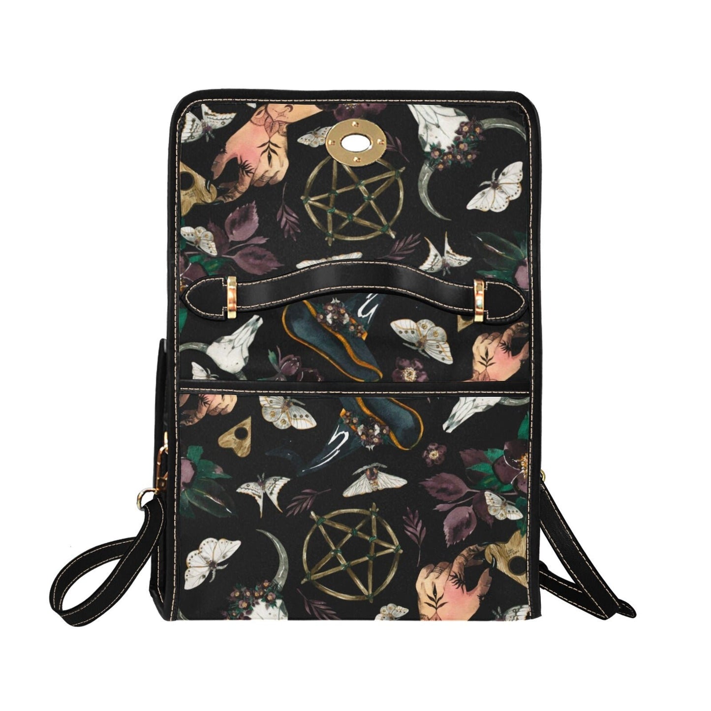 Occult Witch Canvas Bag, Witchy Purse, Cute Cottagecore Witch Canvas Satchel Bag, eco goth satchel, Cottage Core Purse