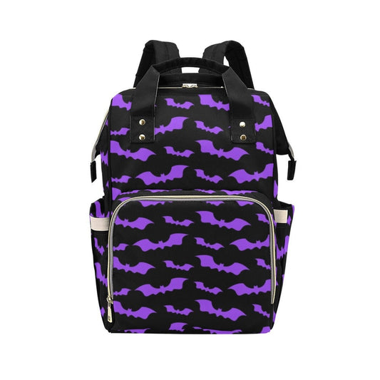 Goth Purple Bats Diaper Bag | Diaper Backpack | Gothic Diaper Bag | Bats and Moon Diaper Bag | Witchy Diaper Bag | Horror Aesthetic Bag