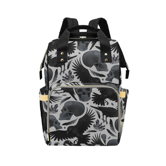 Dark Crow Diaper Bag Backpack, Organized Baby Bag, Witchy Raven Giant Mom Bag, Mommy Diaper Bag, Goth Mom baby packing bag