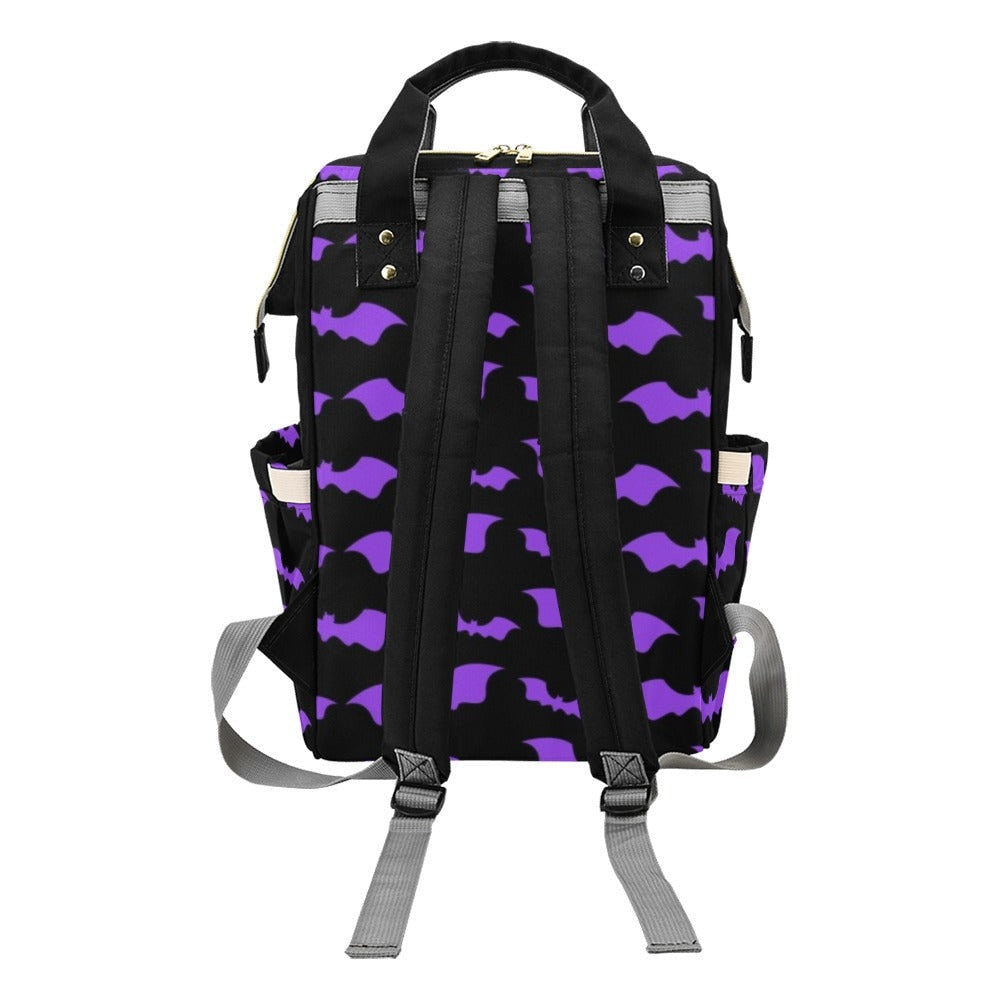Goth Purple Bats Diaper Bag | Diaper Backpack | Gothic Diaper Bag | Bats and Moon Diaper Bag | Witchy Diaper Bag | Horror Aesthetic Bag
