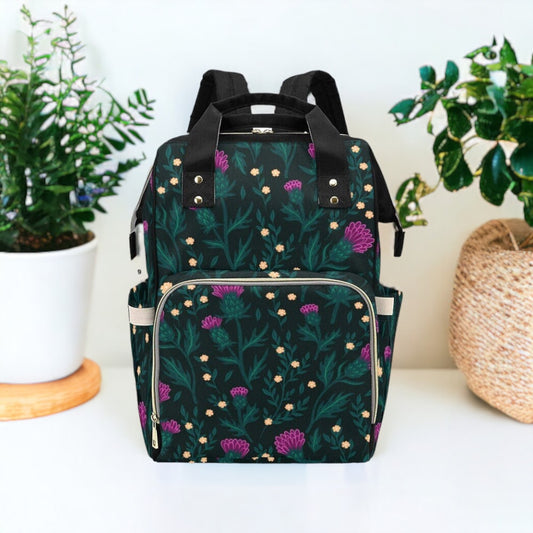 Thistle Diaper Bag Backpack Celestial Witchy Goth Baby Shower Gift Idea Insulated Travel Bottle Cooler Boho Moms Dads New Parents Newborn