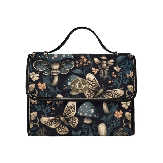 Mystical Luna Moth Canvas Satchel bag, Cottagecore Forest Witch crossbody purse, vegan leather strap handbag goth bag, hippies boho gift