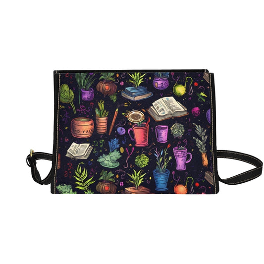 Dark academia Gothic Spooky Witch Garden Canvas Satchel bag, Goth Chic Crossbody Purse, Mystical Halloween fashion witchy handbag gift