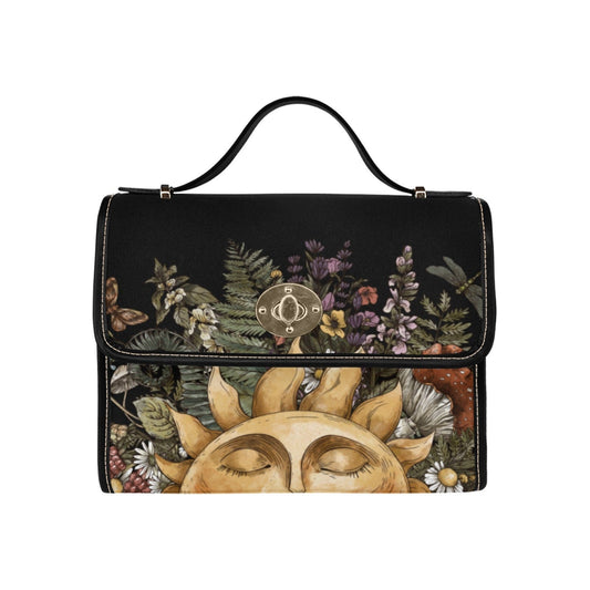 Cottagecore Boho Fern Forest Canvas Satchel Bag, Cute Boho Vegan Leather HandBag, Boho Hippies Gift, Cottagecore Botanic Purse Crossbody Bag