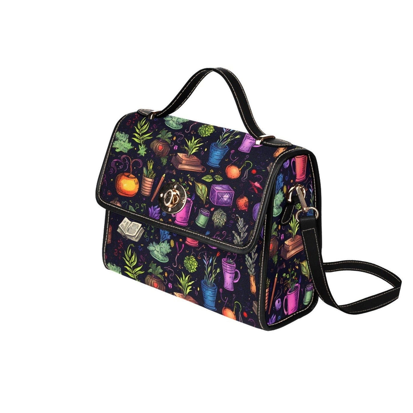 Dark academia Gothic Spooky Witch Garden Canvas Satchel bag, Goth Chic Crossbody Purse, Mystical Halloween fashion witchy handbag gift