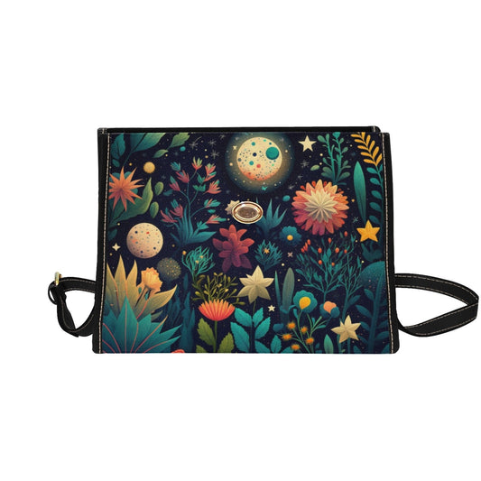 Dark Cottagecore boho Canvas Satchel Bag, Vegan Leather Strap Cute Crossbody bag, Cottagecore Top handle bag, boho hippies gift bag