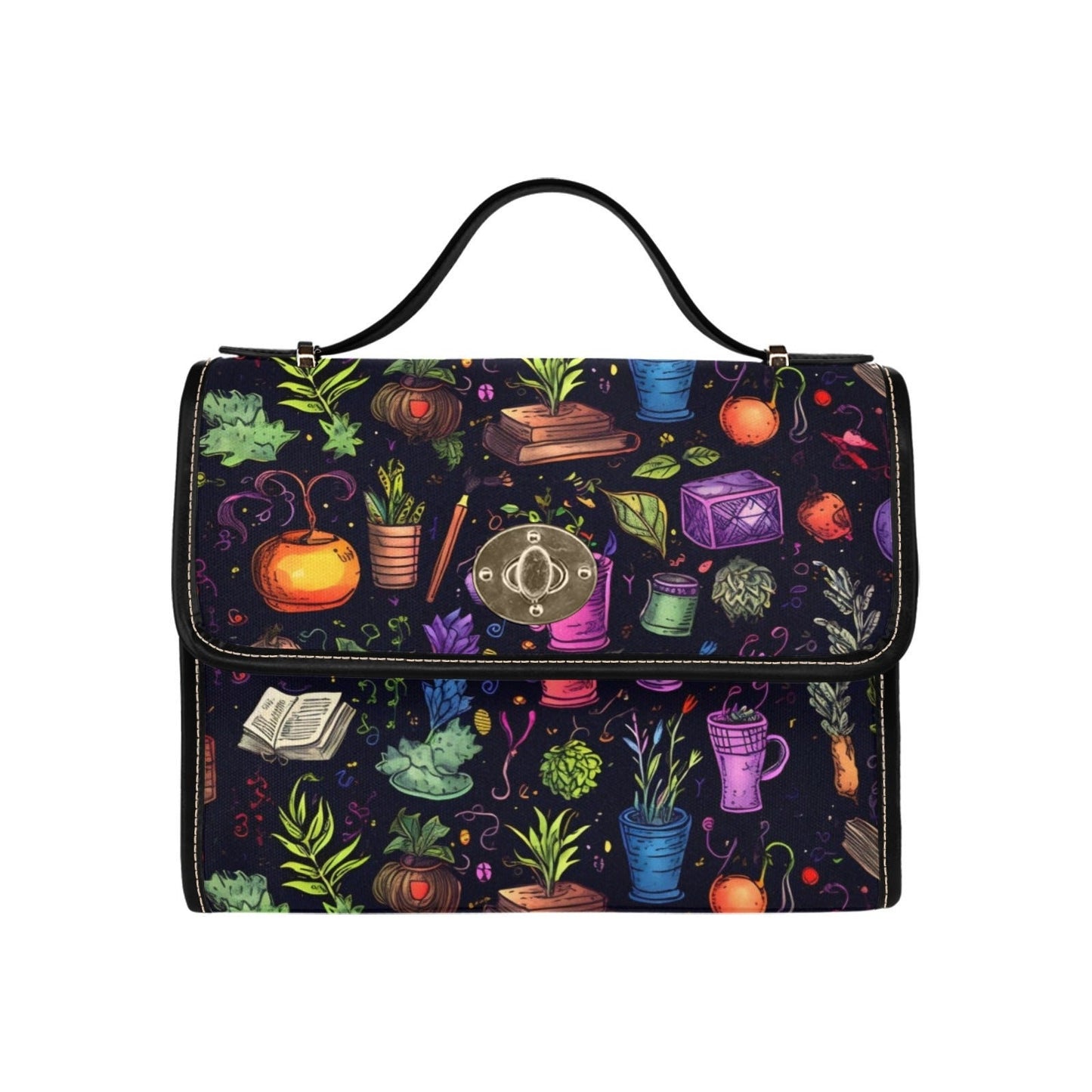 Dark academia Gothic Spooky Witch Garden Canvas Satchel bag, Goth Chic Crossbody Purse, Mystical Halloween fashion witchy handbag gift