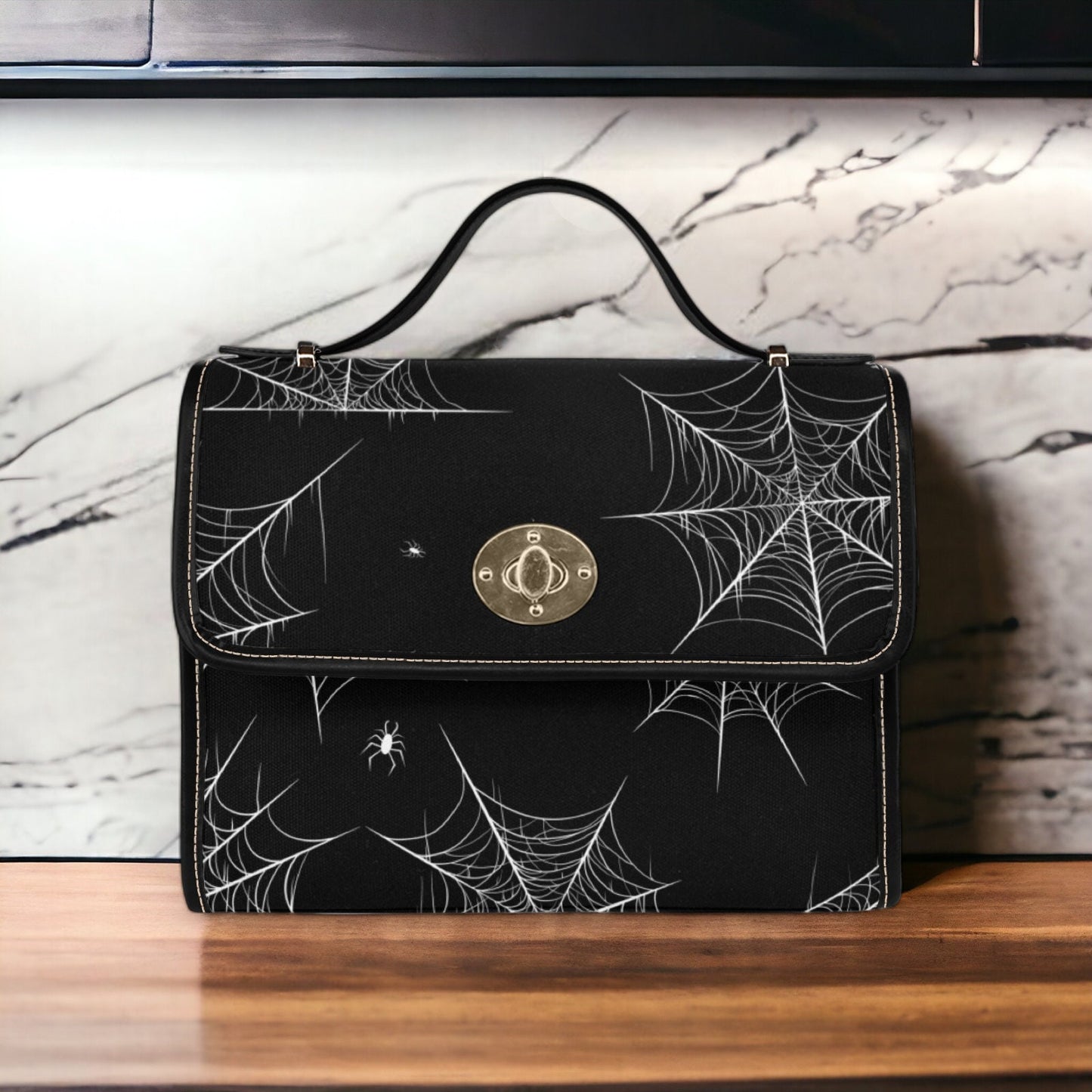 Spiderweb Gothic Purse, Canvas Satchel bag, Vegan Goth Bag, Halloween Costume Adult Cosplay, Cute Black Witch women cross body purse
