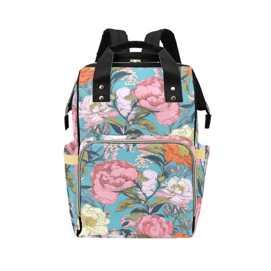 Blue Pastel Pressed Flowers Diaper Bag, Nature Lover Diaper Backpack, Hippie Mama Babyshower Gift, Natural Floral DiaperBag Gift for New Mom