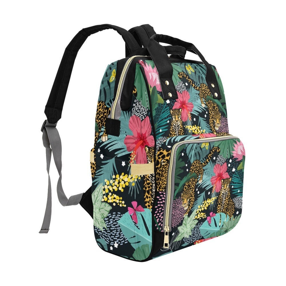 Tropical Tiger Green Diaper Bag Backpack, Baby Gift Diaper Bag Backpack, Nappy Bag Mummy Bag boho Personalized Baby Shower Gift