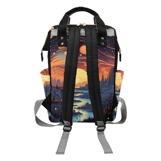 Sunset Orange Bag backpack, Cottagecore lunar bag, Multifunctional Waterproof Diaper Bag, New Mom Large Backpack, postpartum gift