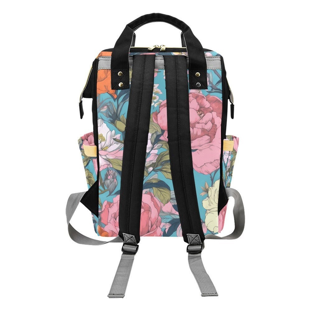 Blue Pastel Pressed Flowers Diaper Bag, Nature Lover Diaper Backpack, Hippie Mama Babyshower Gift, Natural Floral DiaperBag Gift for New Mom