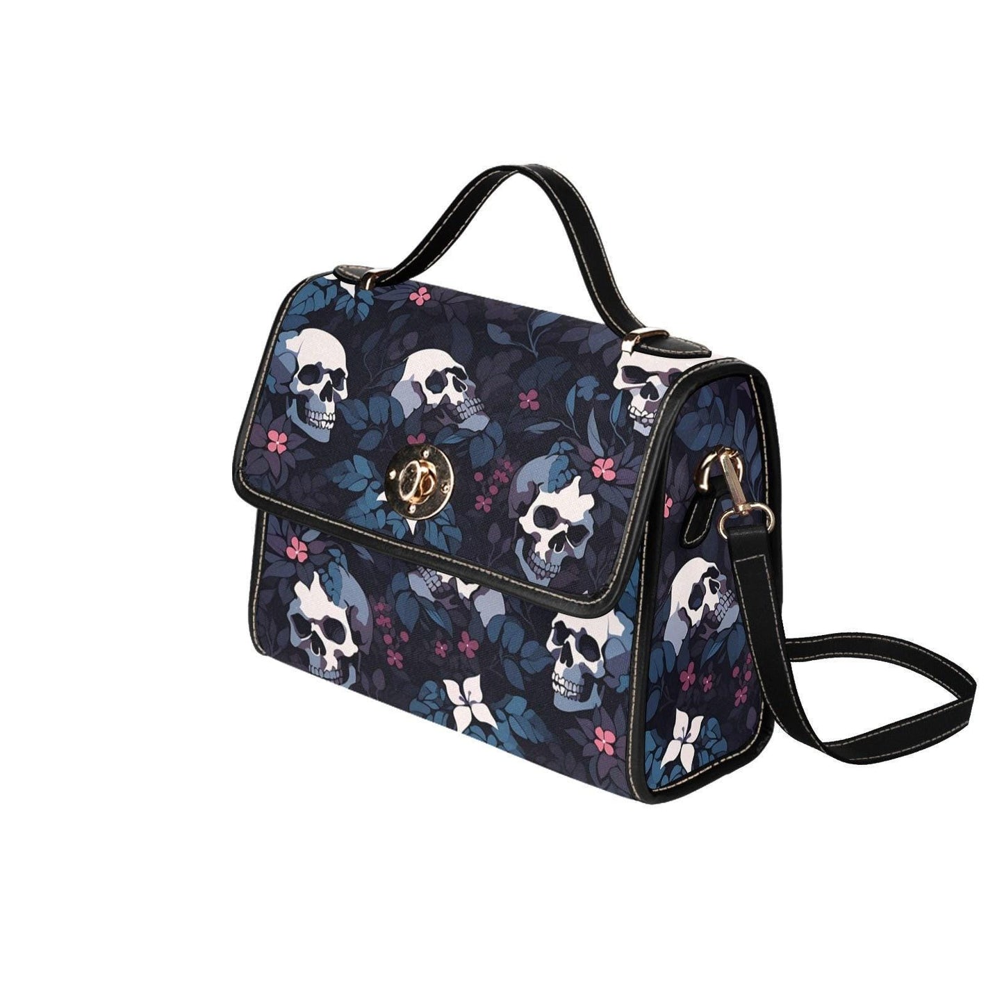 Dark Skull Bag, Floral Goth Crossbody, Occult Leaf Purse, Moody Botanical Print, Midnight Witch Bag, Spooky Garden Gift, Skull Aesthetic Bag